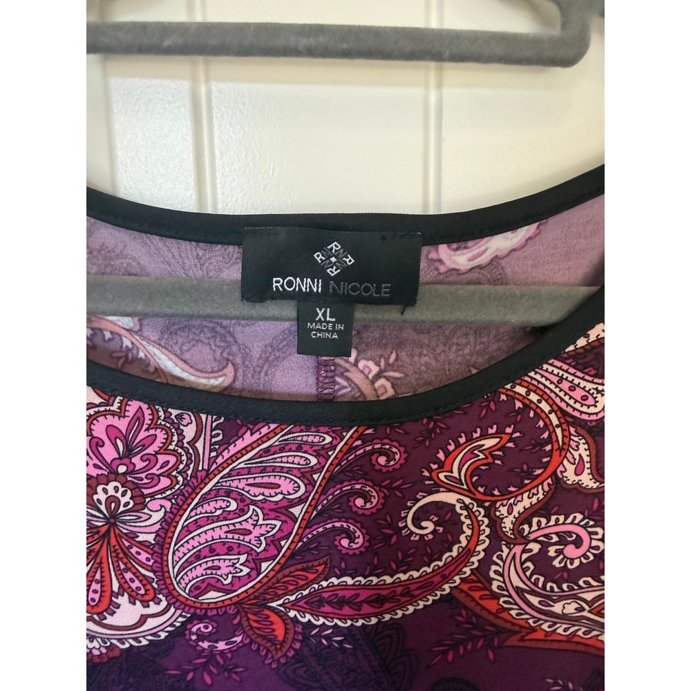 Ronni Nicole Womens XL Purple Paisley Bell Sleeve Shift Dress V217724 - Picture 7 of 7